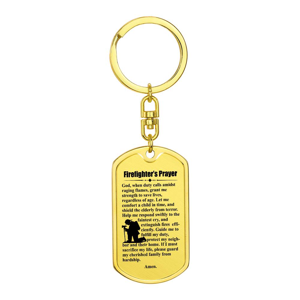 Firefighter's Prayer Bible  Keychain Stainless Steel or 18k Gold Dog Tag
