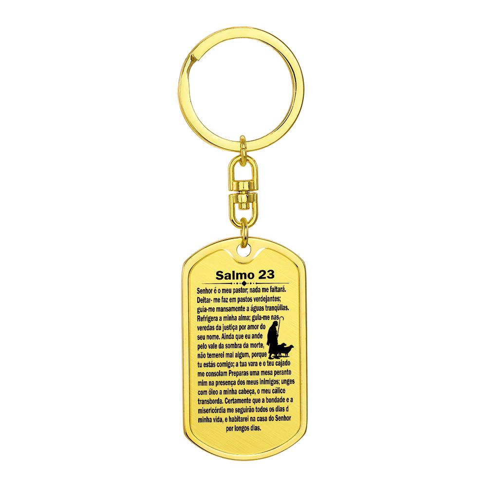 Psalm 23 Portuguese Salmo 23 Bible  Keychain Stainless Steel or 18k Gold Dog Tag