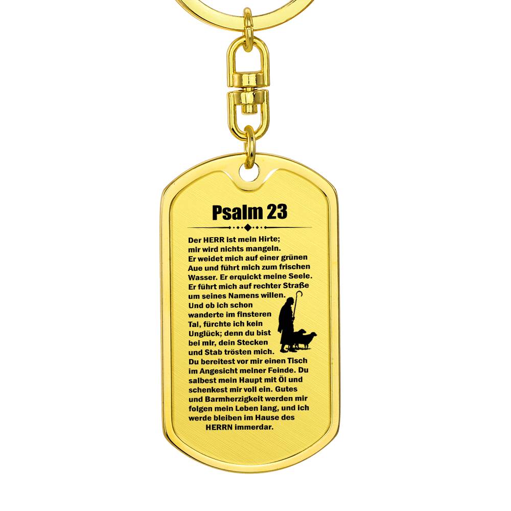 Psalm 23 German Bible Keychain Stainless Steel or 18k Gold Dog Tag-Express Your Love Gifts