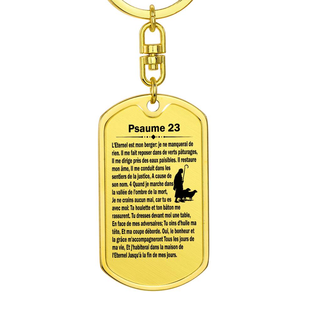 Psalm 23 French Psaume 23 Bible Keychain Stainless Steel or 18k Gold Dog Tag-Express Your Love Gifts