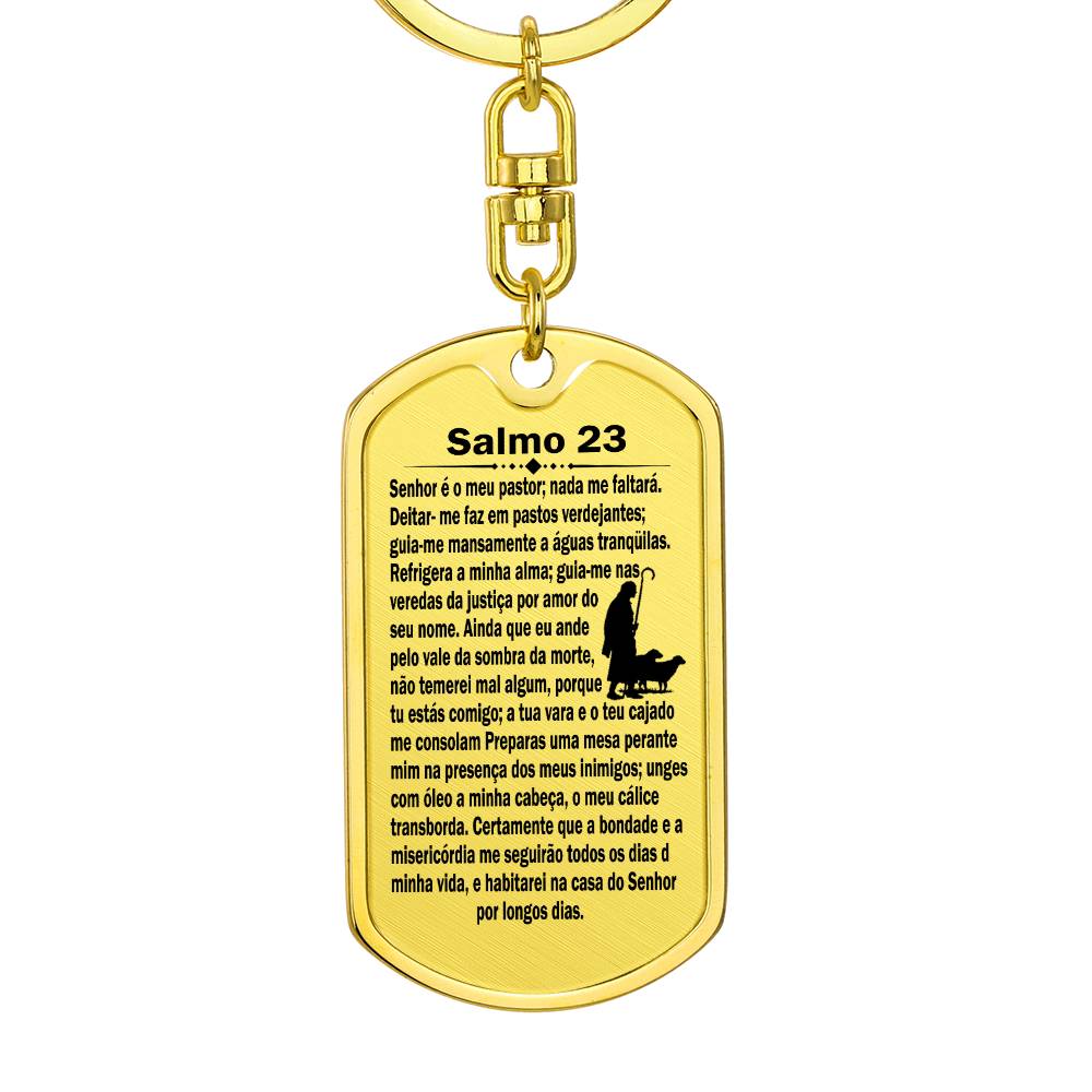 Psalm 23 Portuguese Salmo 23 Bible Keychain Stainless Steel or 18k Gold Dog Tag-Express Your Love Gifts
