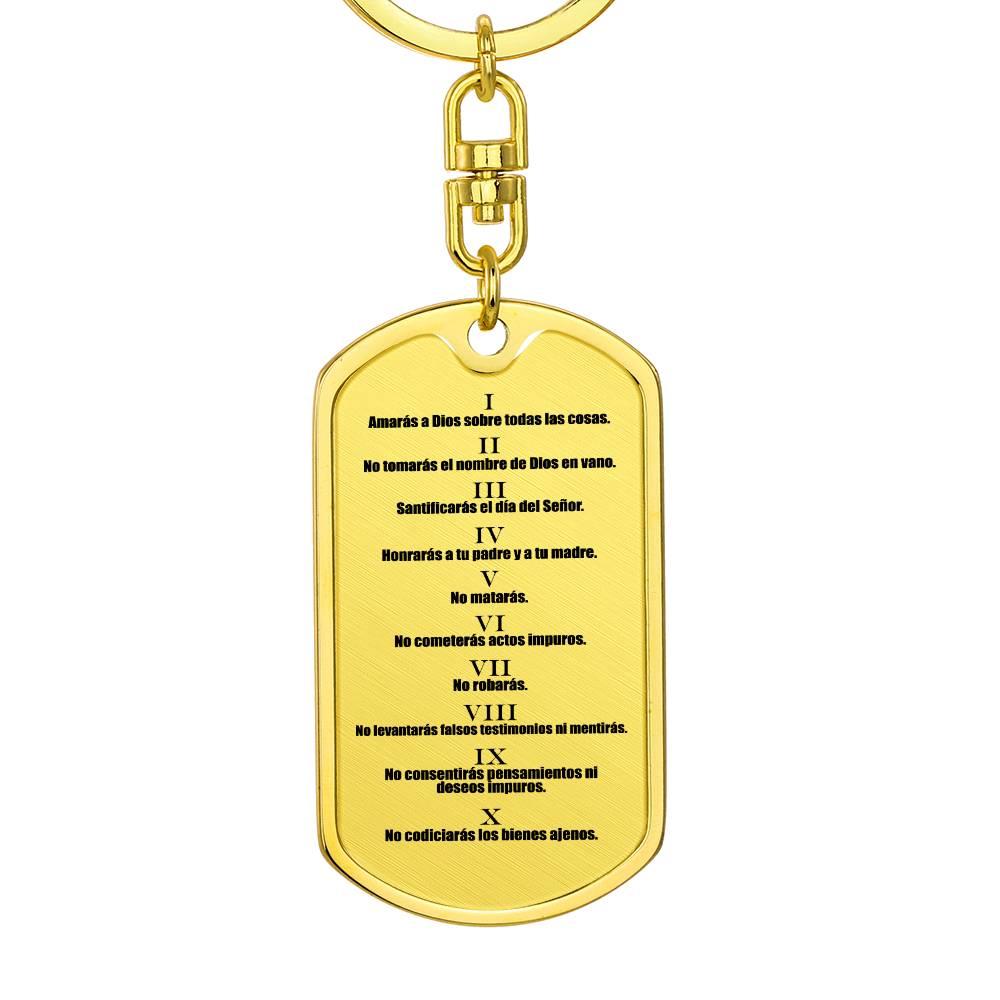 Ten Commandments Spanish Diez Mandamientos Bible Keychain Stainless Steel or 18k Gold Dog Tag-Express Your Love Gifts