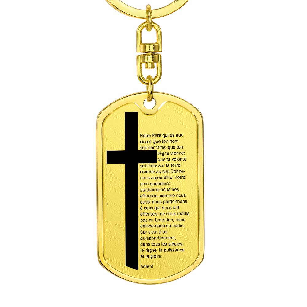 Lord's Prayer French Notre Père Bible Keychain Stainless Steel or 18k Gold Dog Tag-Express Your Love Gifts