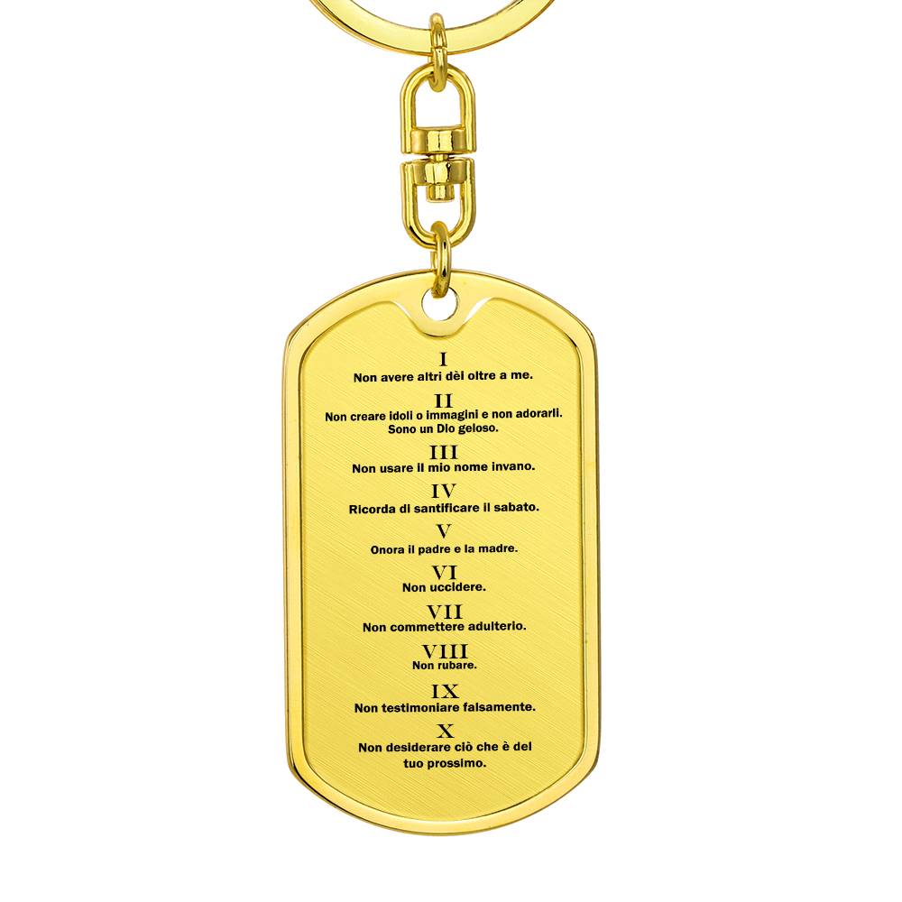Ten Commandments Italian Dieci Comandamenti Bible Keychain Stainless Steel or 18k Gold Dog Tag-Express Your Love Gifts