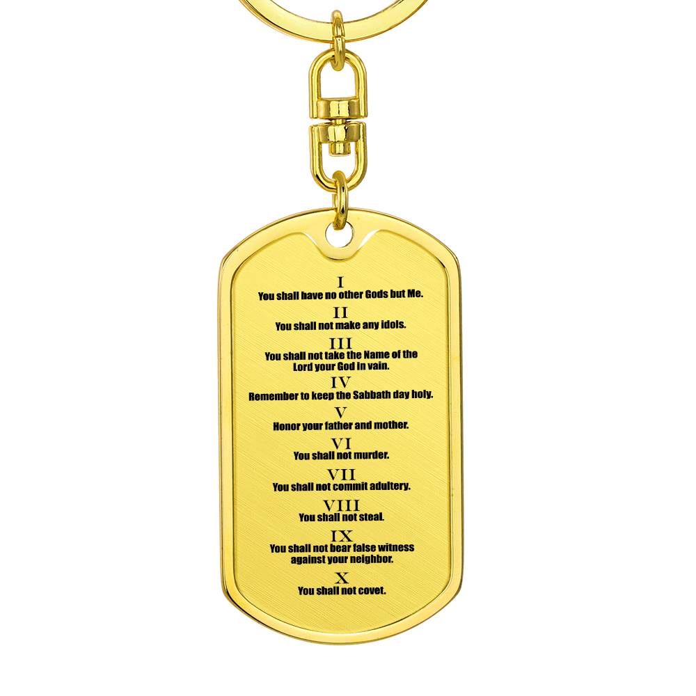 Ten Commandments English Bible Keychain Stainless Steel or 18k Gold Dog Tag-Express Your Love Gifts
