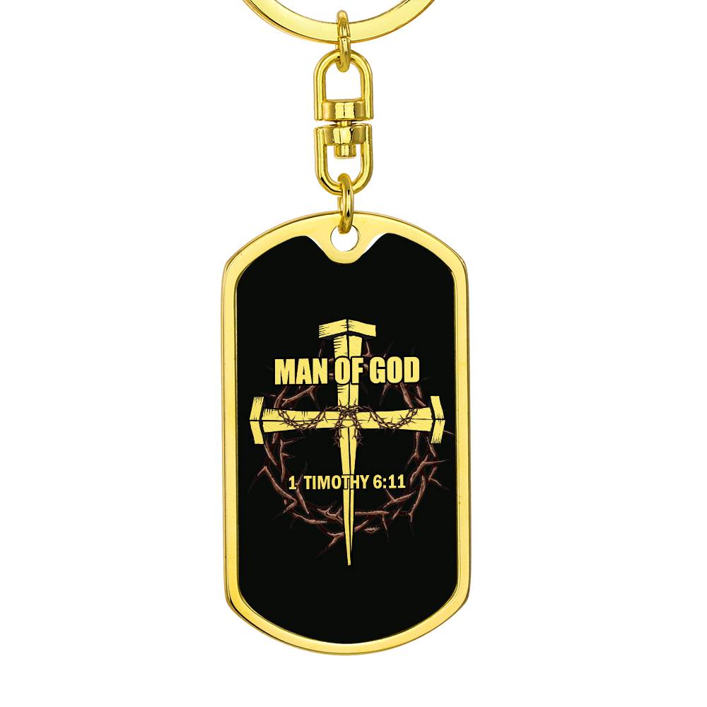 Man of God Cross Timothy Bible Keychain Stainless Steel or 18k Gold Dog Tag-Express Your Love Gifts