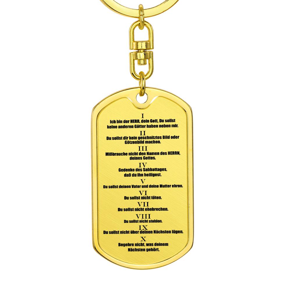 Ten Commandments German 10 Gebote Halskette Bible Keychain Stainless Steel or 18k Gold Dog Tag-Express Your Love Gifts