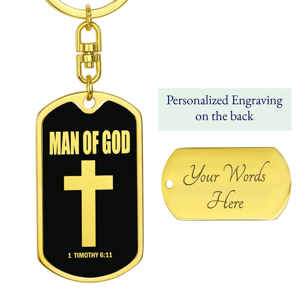 Man of God 1 Timothy 6 Bible Keychain Stainless Steel or 18k Gold Dog Tag-Express Your Love Gifts