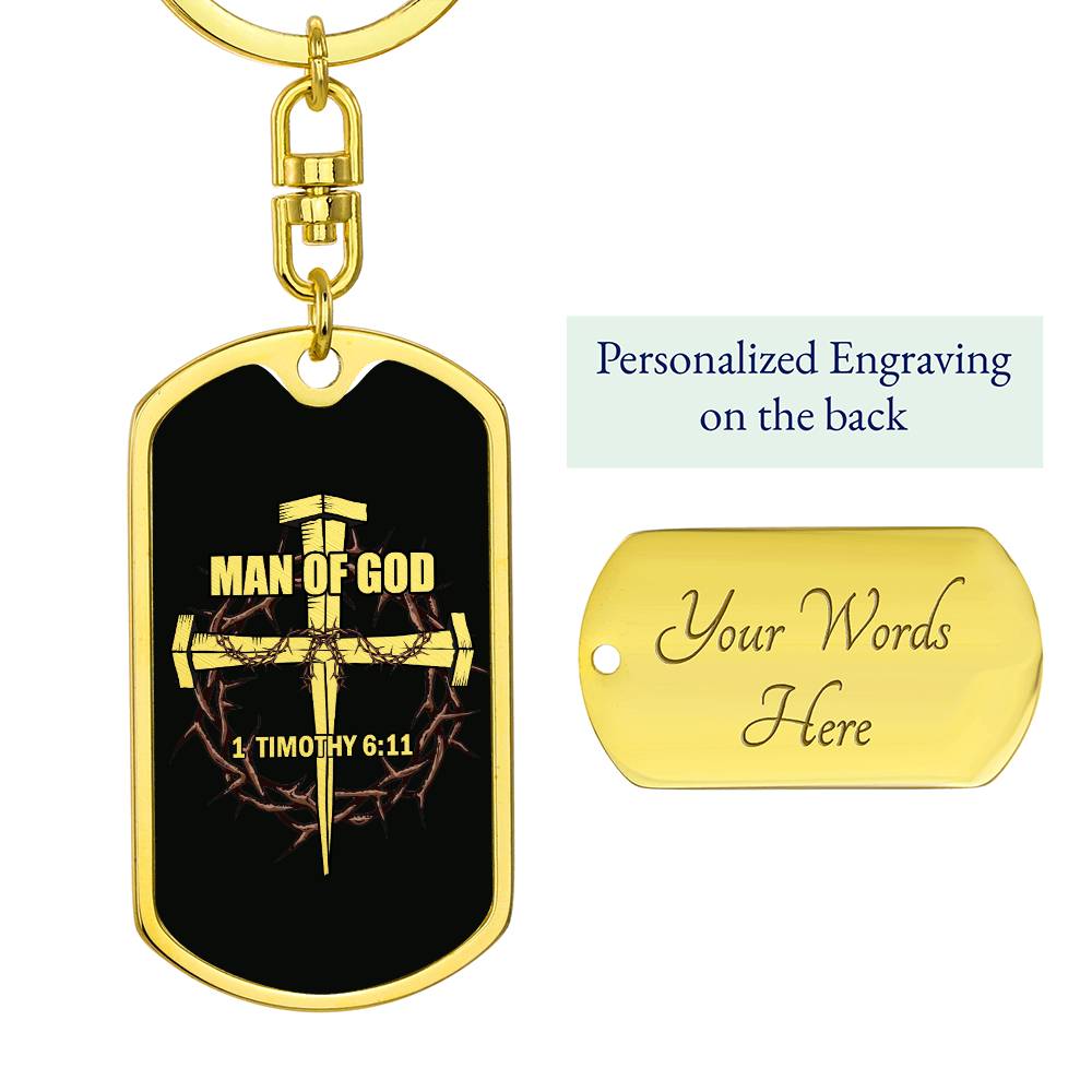 Man of God Cross Timothy Bible Keychain Stainless Steel or 18k Gold Dog Tag-Express Your Love Gifts
