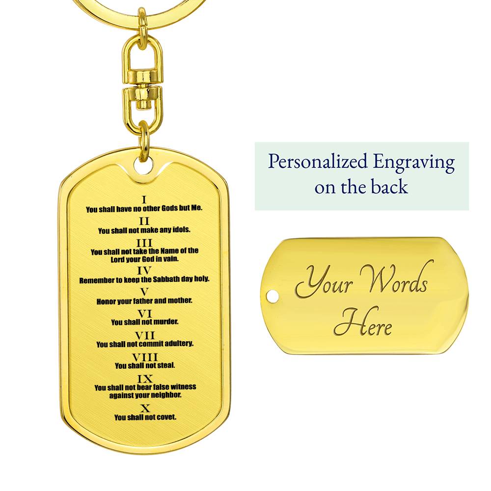 Ten Commandments English Bible Keychain Stainless Steel or 18k Gold Dog Tag-Express Your Love Gifts