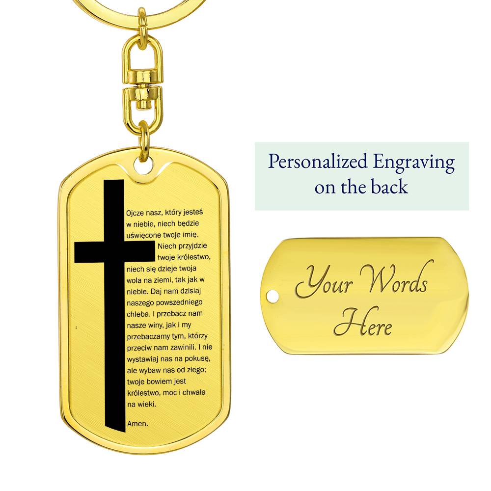 Lords Prayer Polish Ojcze Nasz Bible Keychain Stainless Steel or 18k Gold Dog Tag-Express Your Love Gifts