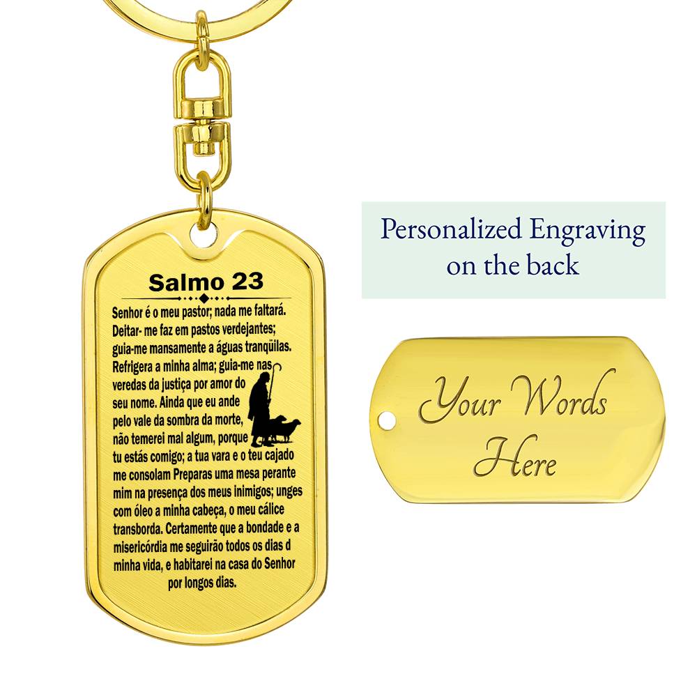 Psalm 23 Portuguese Salmo 23 Bible Keychain Stainless Steel or 18k Gold Dog Tag-Express Your Love Gifts