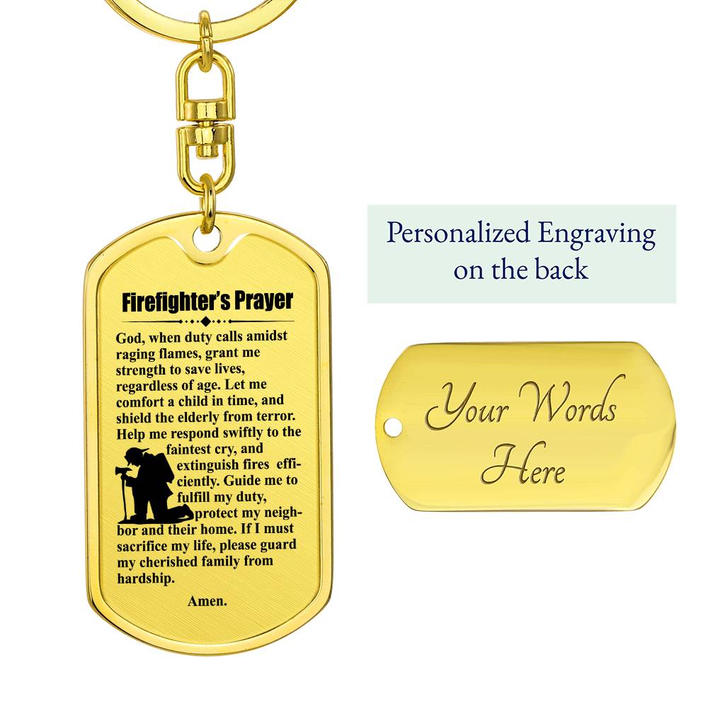 Firefighter's Prayer Bible Keychain Stainless Steel or 18k Gold Dog Tag-Express Your Love Gifts