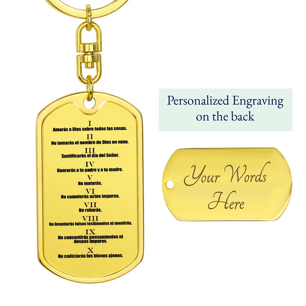 Ten Commandments Spanish Diez Mandamientos Bible Keychain Stainless Steel or 18k Gold Dog Tag-Express Your Love Gifts