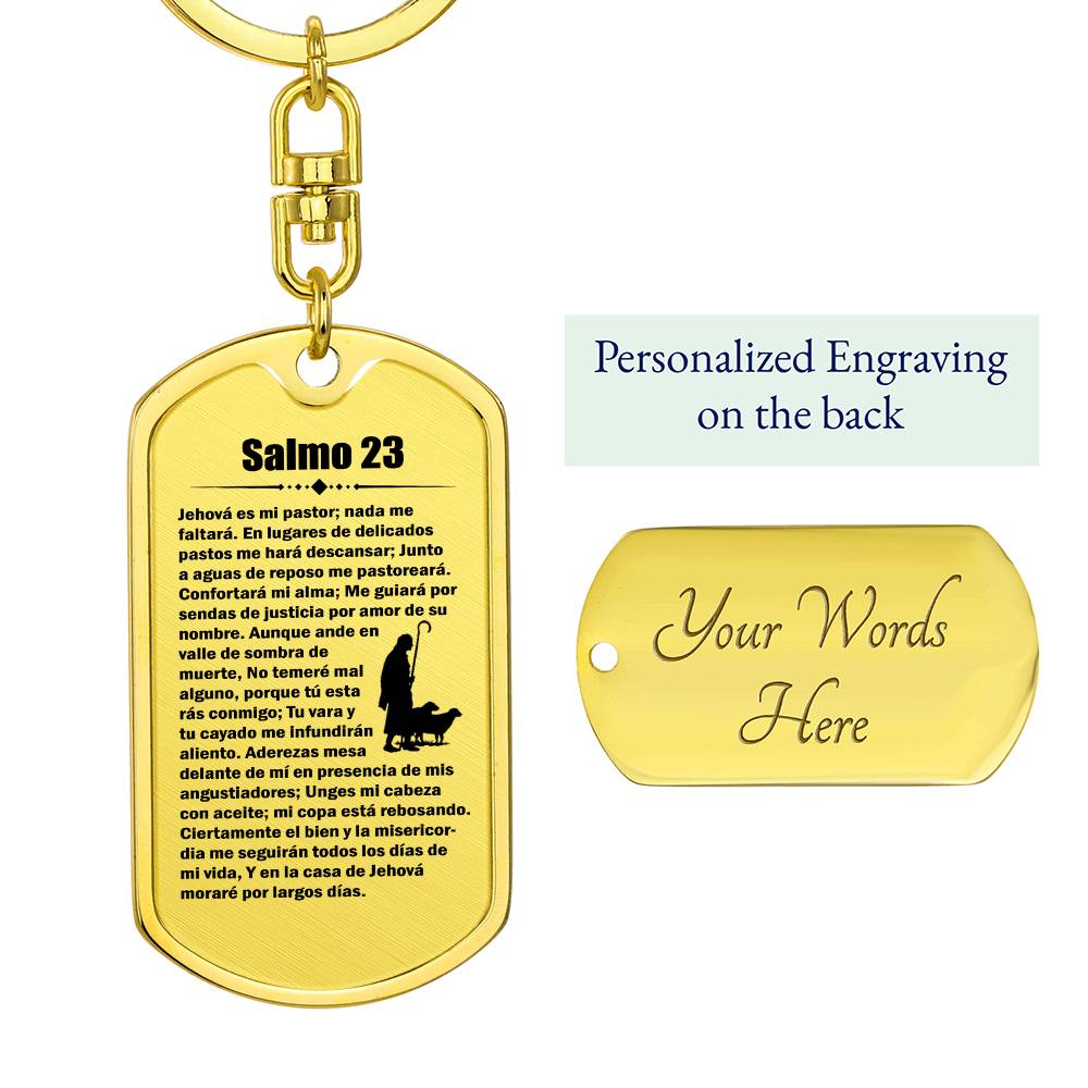 Psalm 23 Spanish Salmo 23 Bible Keychain Stainless Steel or 18k Gold Dog Tag-Express Your Love Gifts