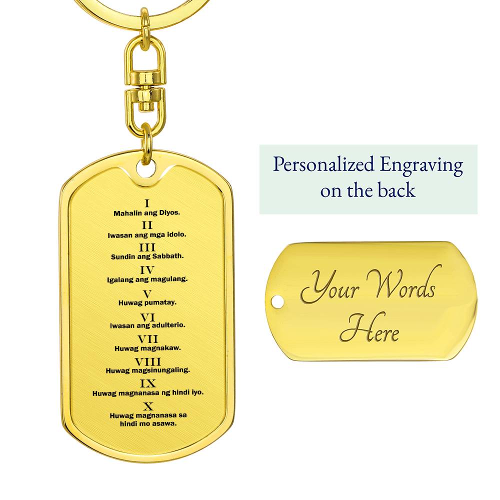Ten Commandments Tagalog Sampung Utos Bible Keychain Stainless Steel or 18k Gold Dog Tag-Express Your Love Gifts