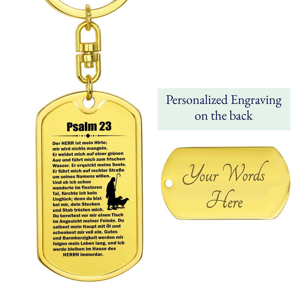 Psalm 23 German Bible Keychain Stainless Steel or 18k Gold Dog Tag-Express Your Love Gifts
