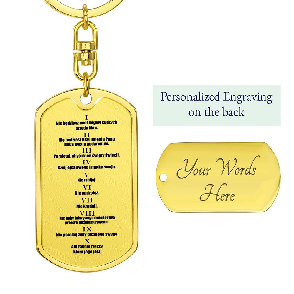 Ten Commandments Polish Przykazań Bożych Bible Keychain Stainless Steel or 18k Gold Dog Tag-Express Your Love Gifts