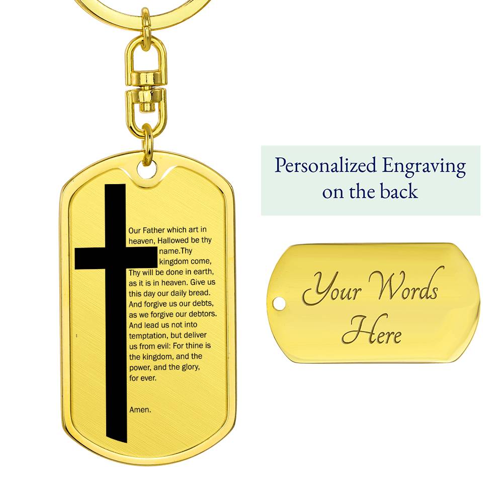 Lord's Prayer Bible Keychain Stainless Steel or 18k Gold Dog Tag-Express Your Love Gifts