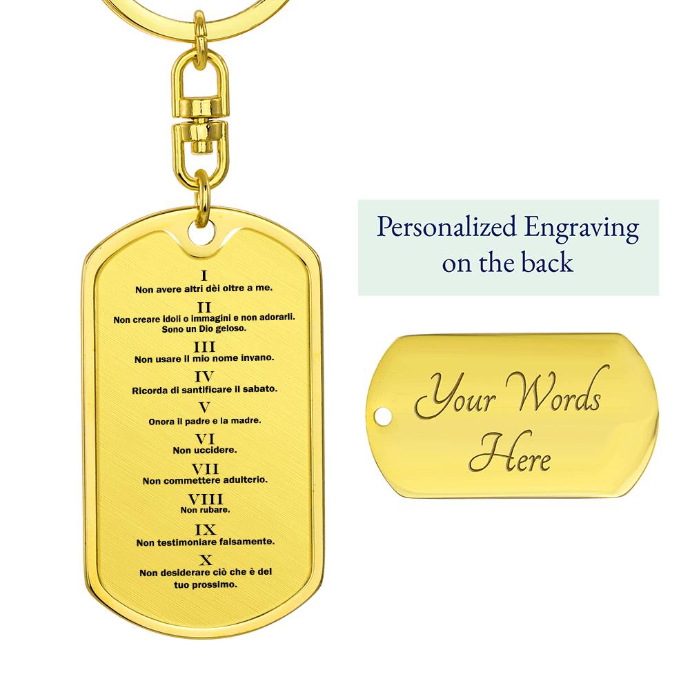 Ten Commandments Italian Dieci Comandamenti Bible Keychain Stainless Steel or 18k Gold Dog Tag-Express Your Love Gifts
