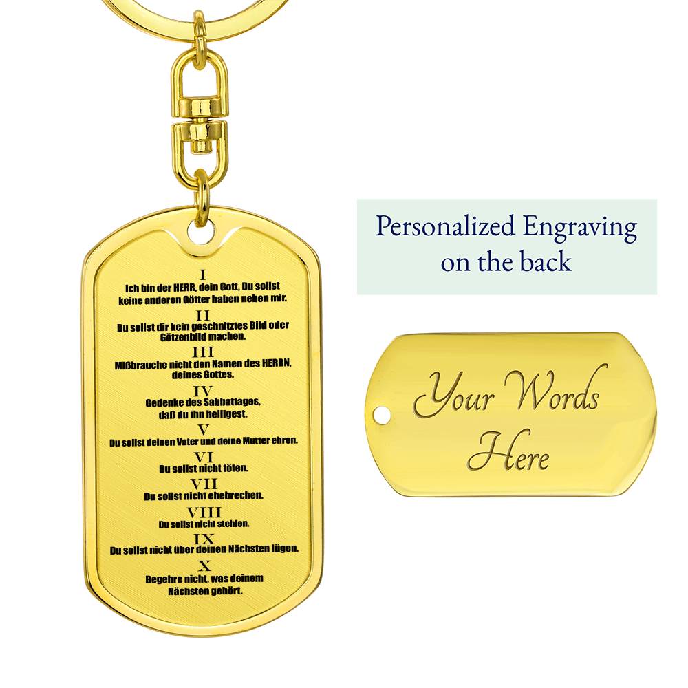 Ten Commandments German 10 Gebote Halskette Bible Keychain Stainless Steel or 18k Gold Dog Tag-Express Your Love Gifts