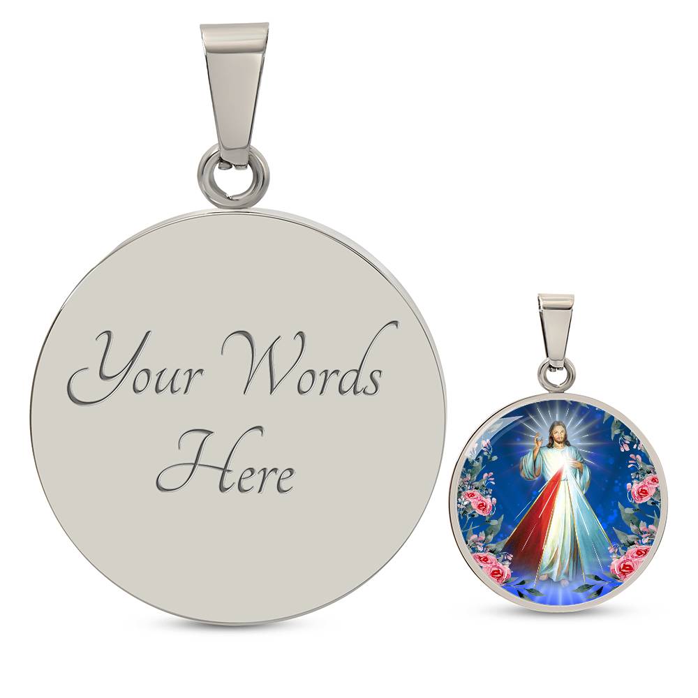 Divine Mercy Circle Pendant Necklace Premium Stainless Steel or 18k Gold Finish 18-22"