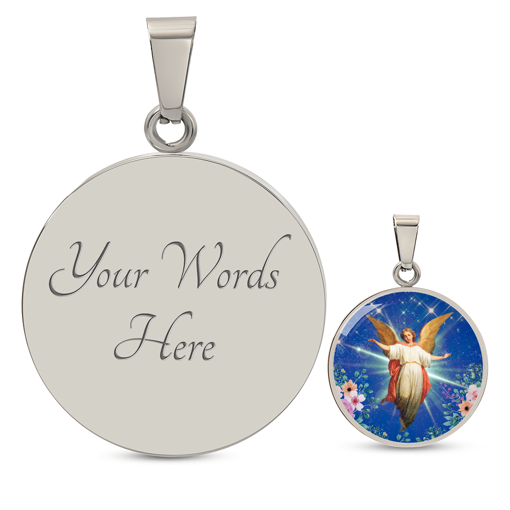 Guardian Angel Premium Circle Pendant Necklace with Adjustable 18-22" Chain in Stainless Steel or 18k Gold