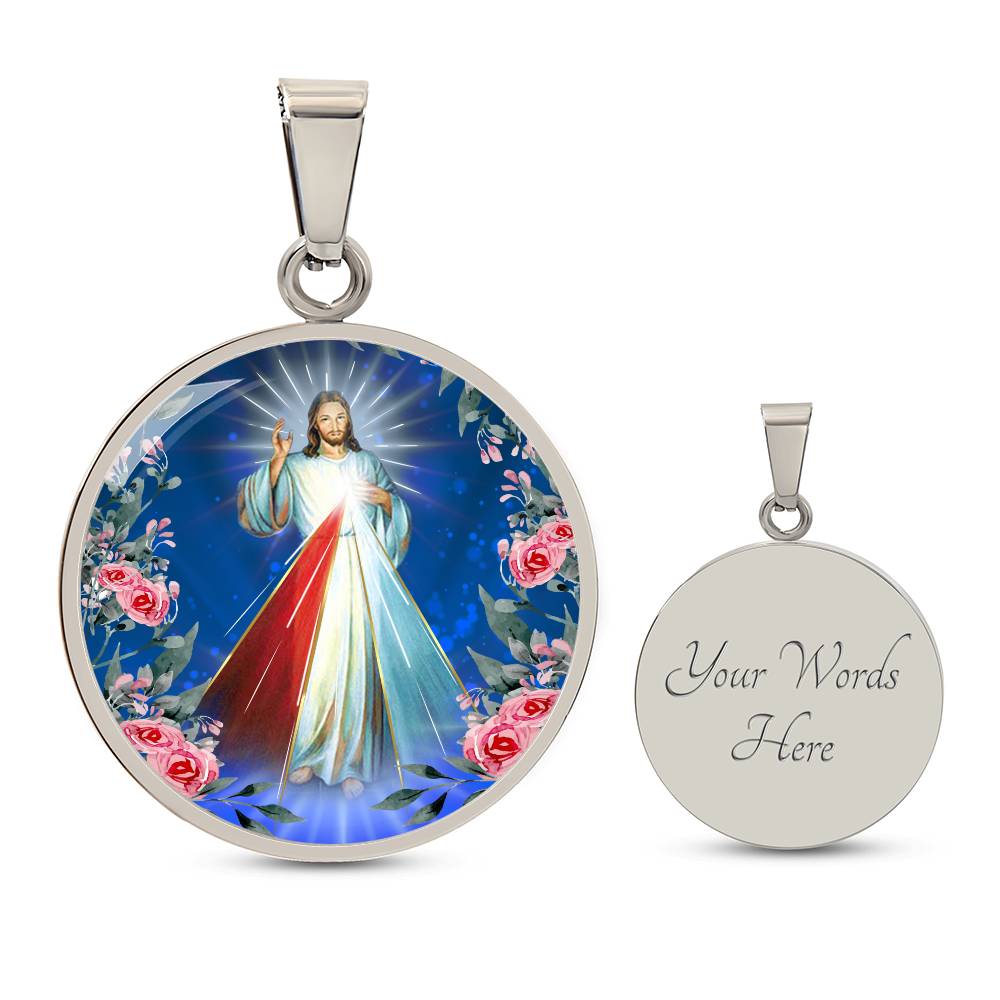 Divine Mercy Circle Pendant Necklace Premium Stainless Steel or 18k Gold Finish 18-22"