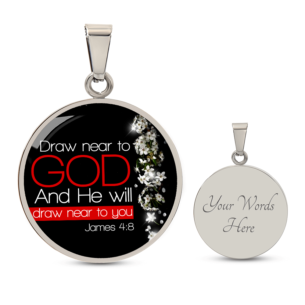 Bible Verse Necklace Presence of God Circle Pendant Stainless Steel or 18k Gold 18-22"