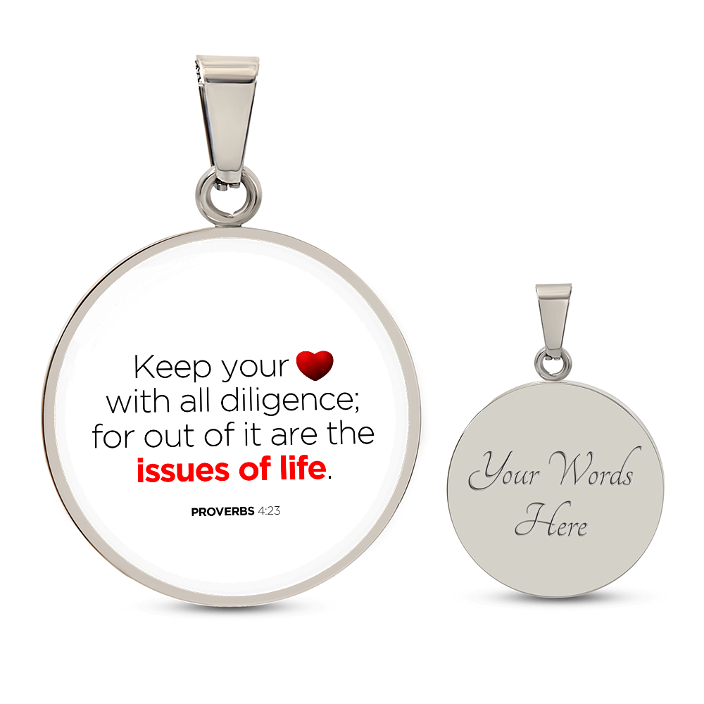 Guard Your Heart Proverbs 4:23 Circle Necklace Stainless Steel or 18k Gold 18-22"