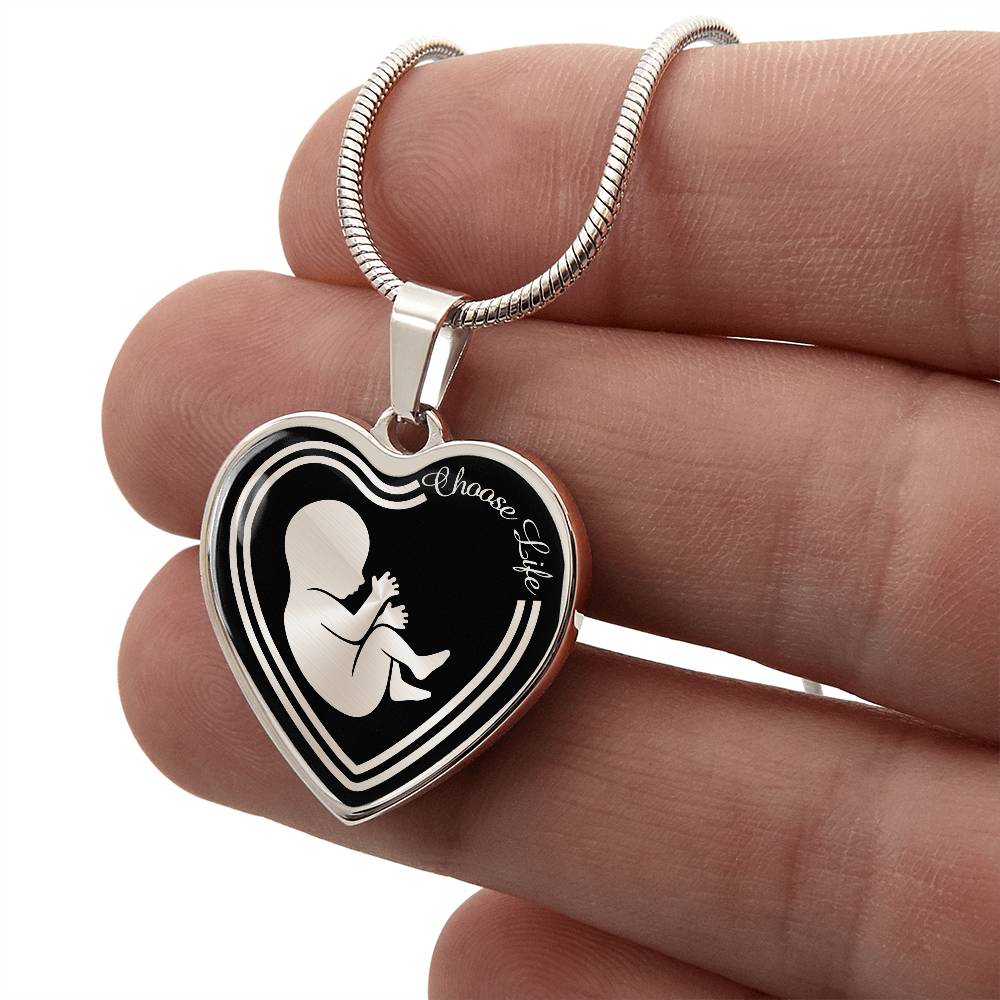Choose Life Prolife Premium Stainless Steel or 18k Gold Heart Pendant Necklace - Adjustable 18-22"