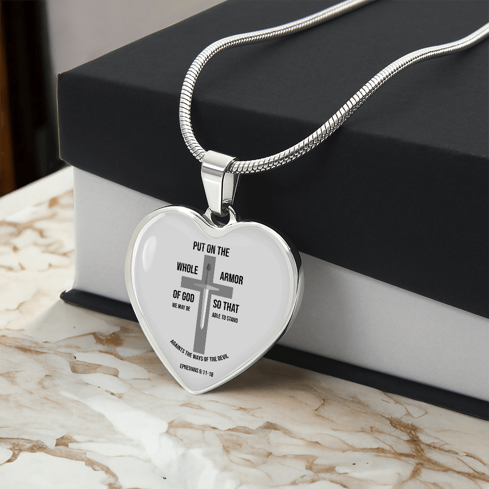 Armor of God Ephesians Necklace Stainless Steel or 18k Gold Heart Pendant 18-22"
