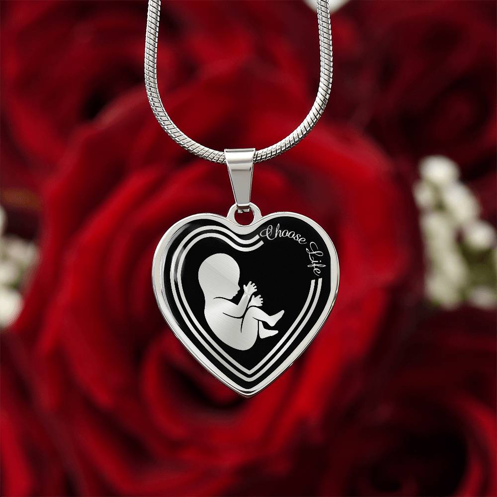 Choose Life Prolife Premium Stainless Steel or 18k Gold Heart Pendant Necklace - Adjustable 18-22"