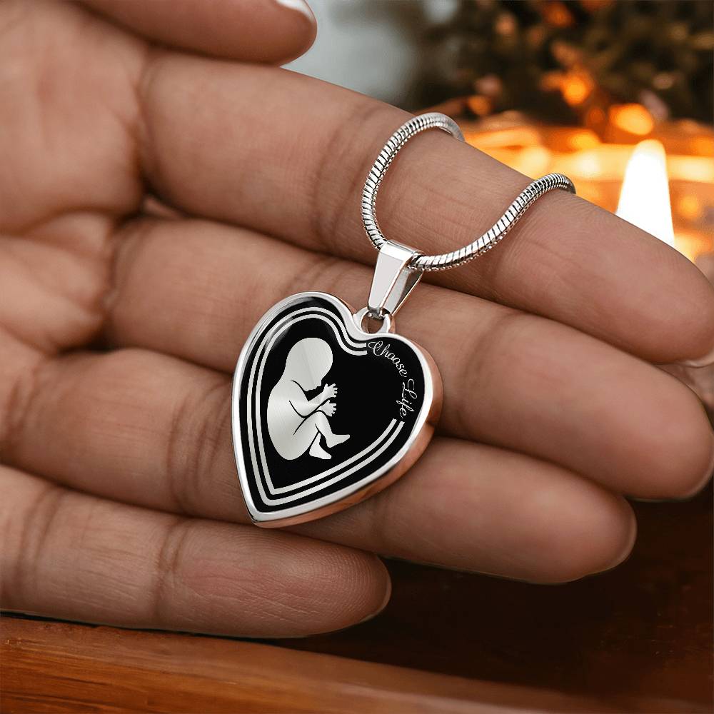Choose Life Prolife Premium Stainless Steel or 18k Gold Heart Pendant Necklace - Adjustable 18-22"