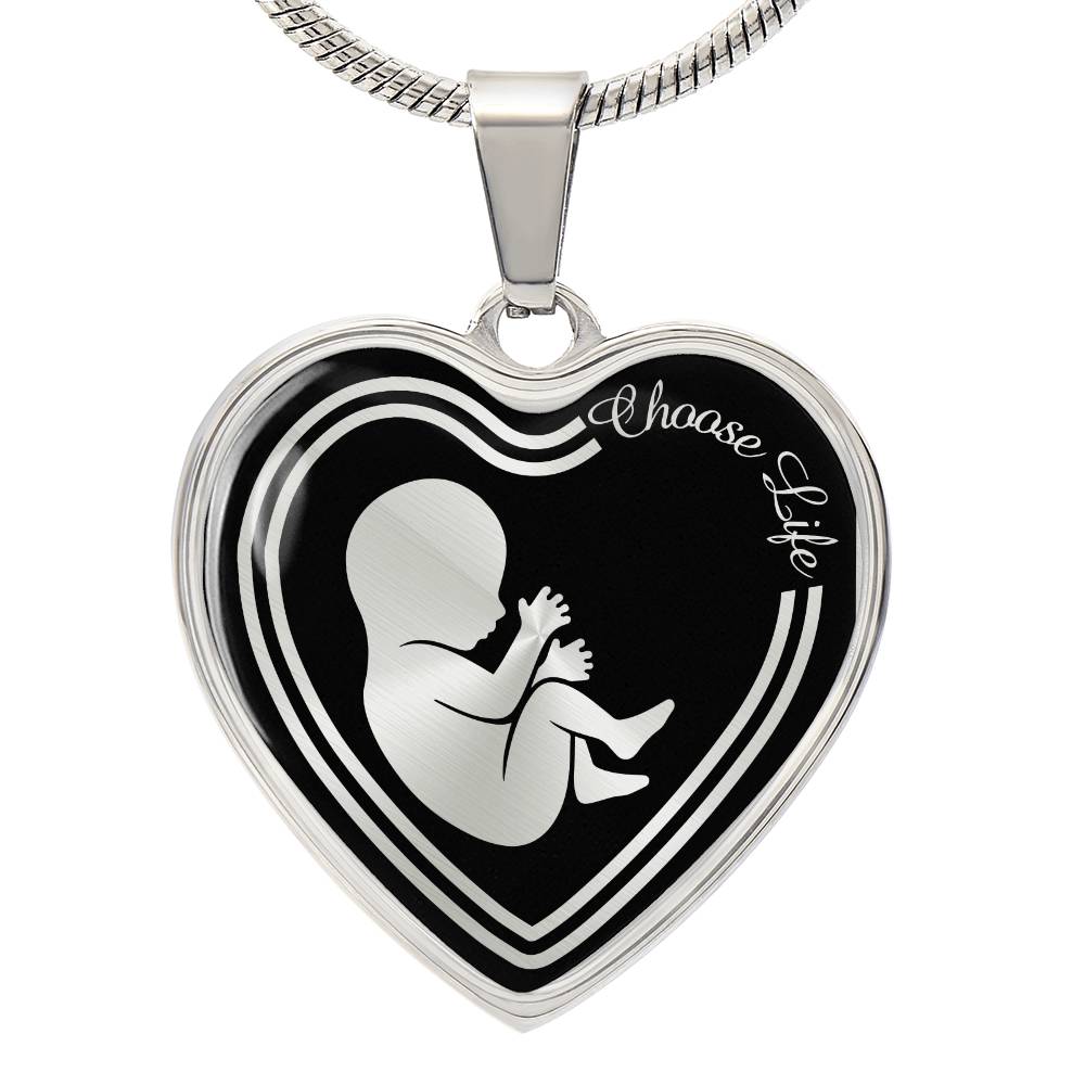 Choose Life Prolife Premium Stainless Steel or 18k Gold Heart Pendant Necklace - Adjustable 18-22"