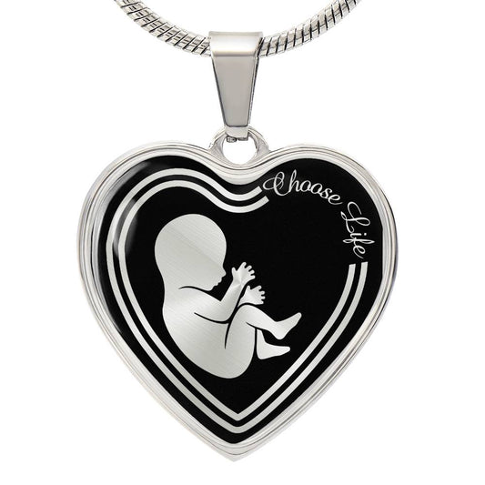 Choose Life Prolife Premium Stainless Steel or 18k Gold Heart Pendant Necklace - Adjustable 18-22"