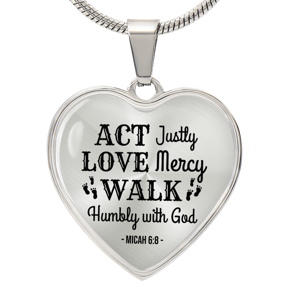 Christian Faith ActLoveHumble with God Necklace Stainless Steel or 18k Gold Heart Pendant 18-22"