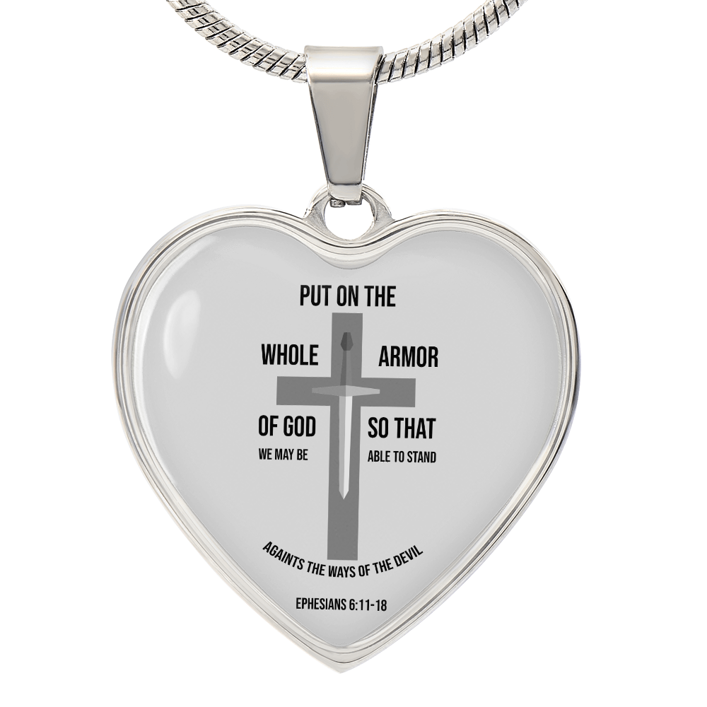 Armor of God Ephesians Necklace Stainless Steel or 18k Gold Heart Pendant 18-22"