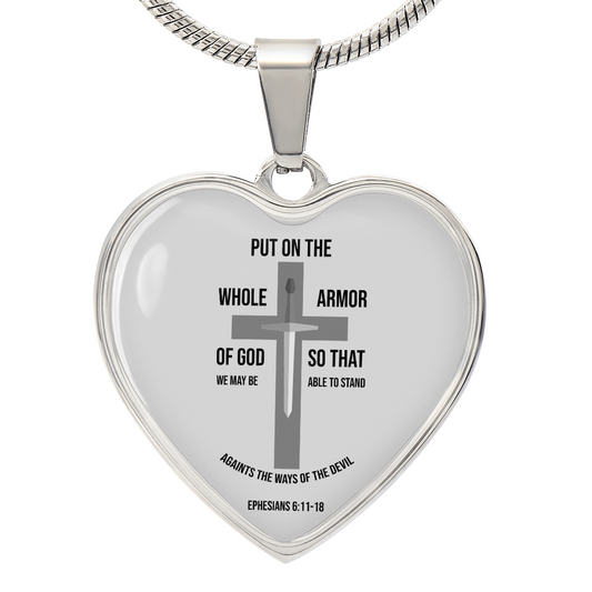 Armor of God Ephesians 6:11-18 Necklace Stainless Steel or 18k Gold Heart Pendant 18-22"
