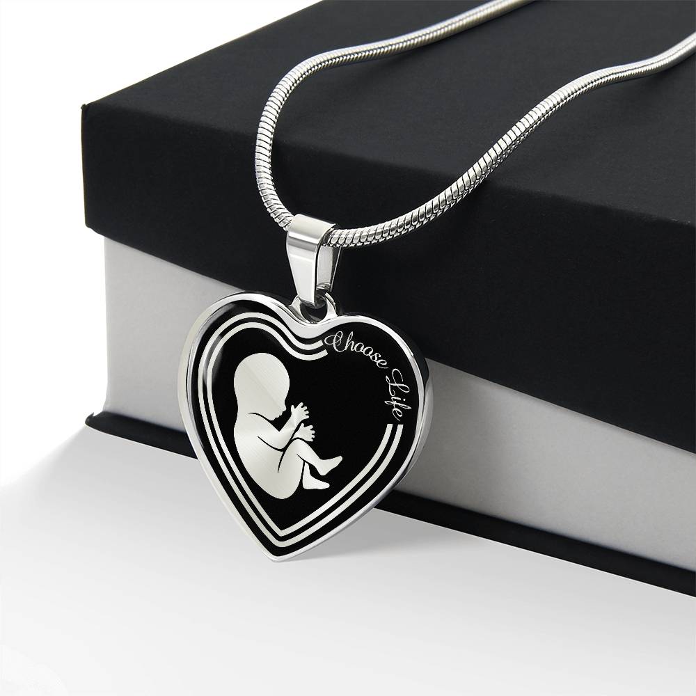 Choose Life Prolife Premium Stainless Steel or 18k Gold Heart Pendant Necklace - Adjustable 18-22"