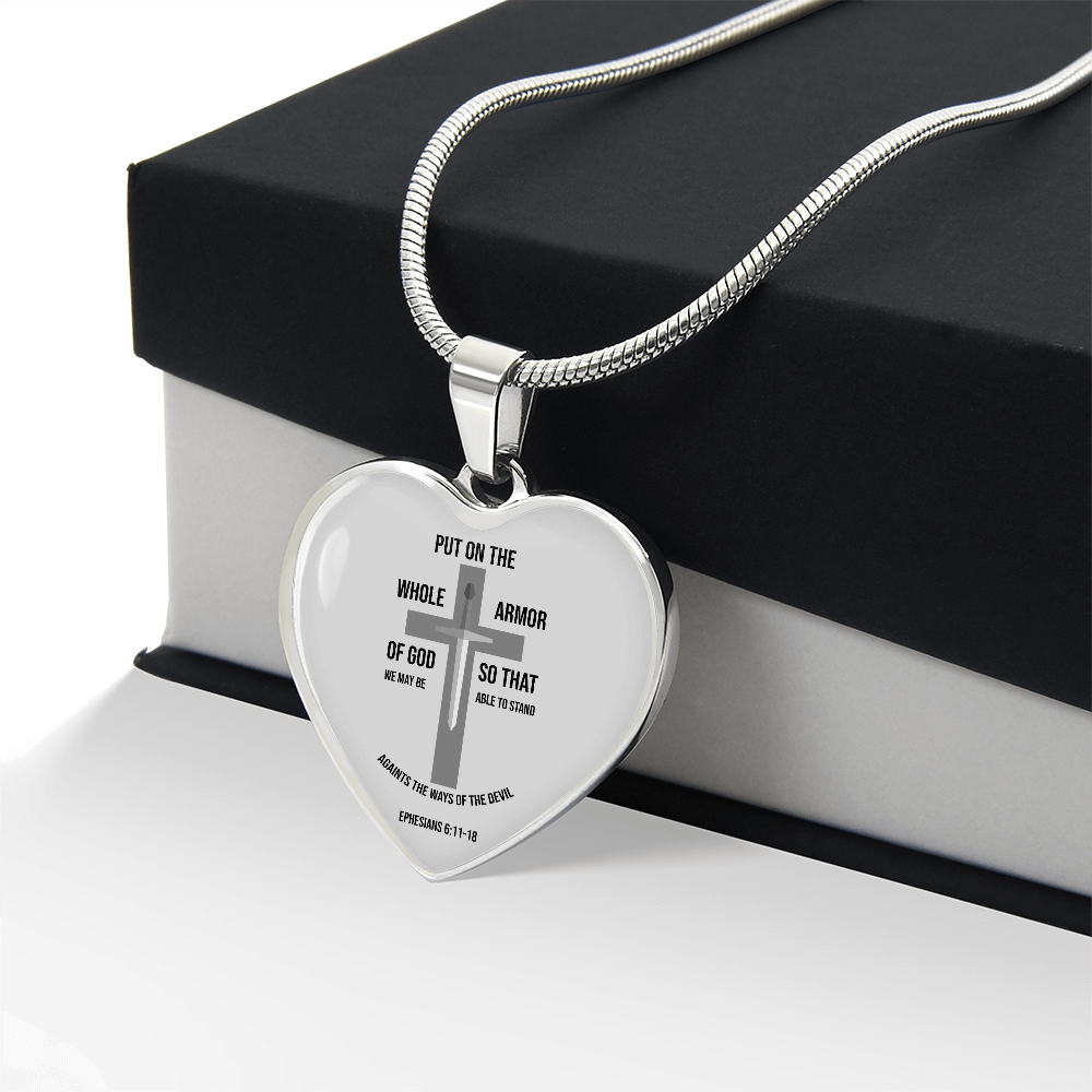 Armor of God Ephesians Necklace Stainless Steel or 18k Gold Heart Pendant 18-22"