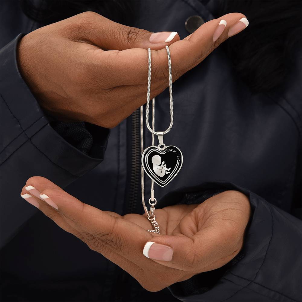 Choose Life Prolife Premium Stainless Steel or 18k Gold Heart Pendant Necklace - Adjustable 18-22"