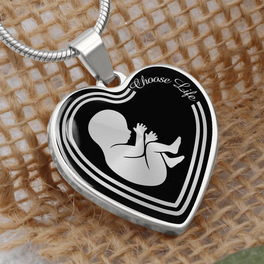 Choose Life Prolife Premium Stainless Steel or 18k Gold Heart Pendant Necklace - Adjustable 18-22"