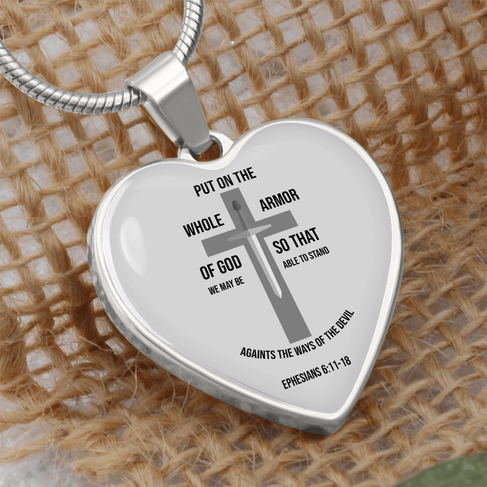 Armor of God Ephesians Necklace Stainless Steel or 18k Gold Heart Pendant 18-22"