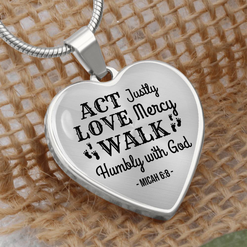 Christian Faith ActLoveHumble with God Necklace Stainless Steel or 18k Gold Heart Pendant 18-22"