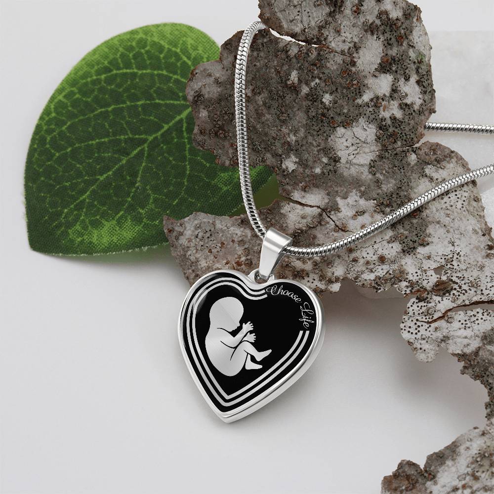 Choose Life Prolife Premium Stainless Steel or 18k Gold Heart Pendant Necklace - Adjustable 18-22"