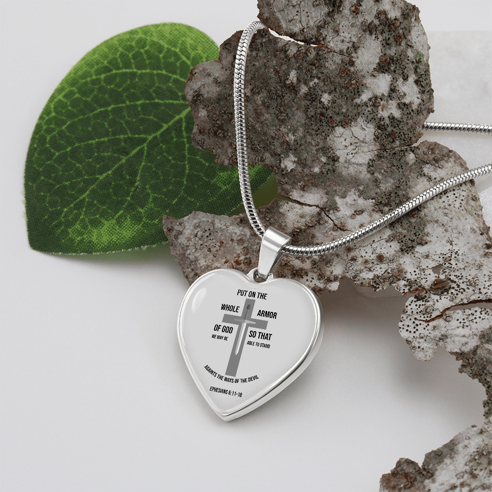 Armor of God Ephesians Necklace Stainless Steel or 18k Gold Heart Pendant 18-22"