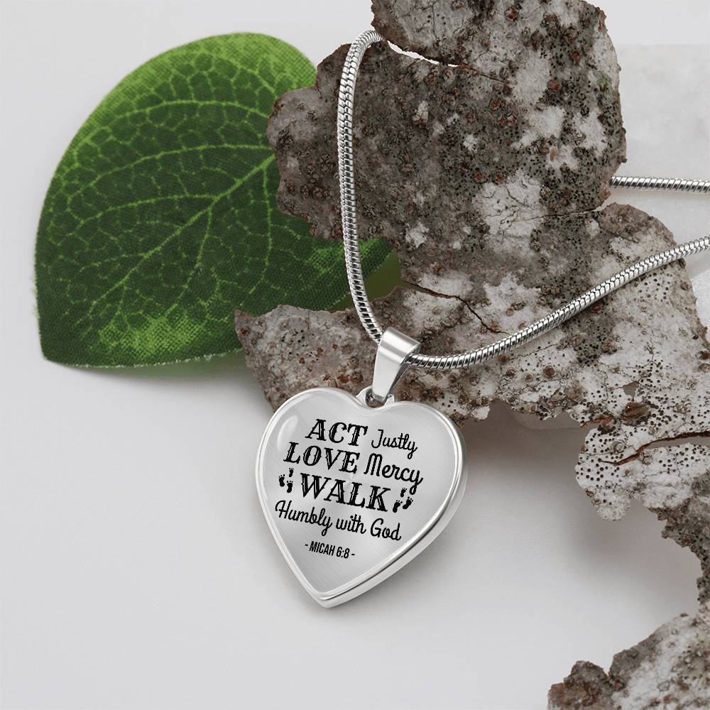 Christian Faith ActLoveHumble with God Necklace Stainless Steel or 18k Gold Heart Pendant 18-22"