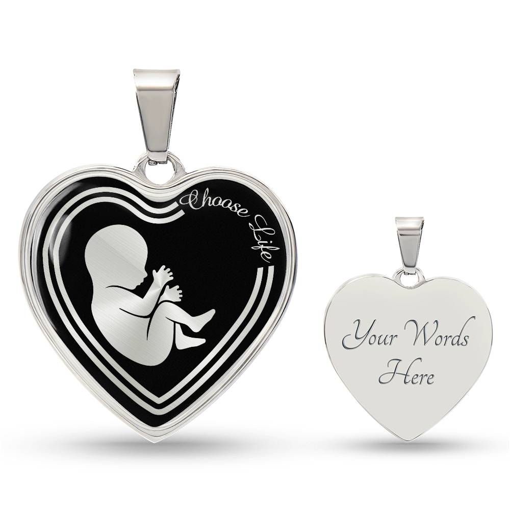 Choose Life Prolife Premium Stainless Steel or 18k Gold Heart Pendant Necklace - Adjustable 18-22"