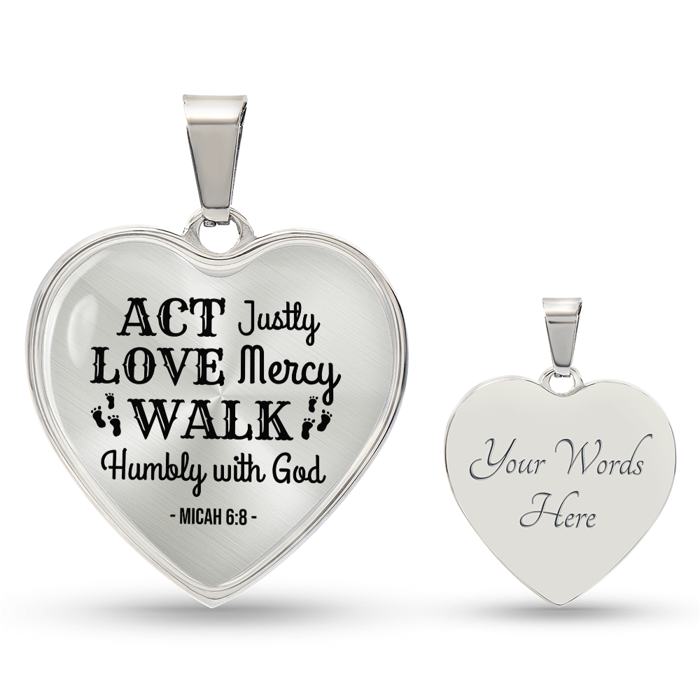 Christian Faith ActLoveHumble with God Necklace Stainless Steel or 18k Gold Heart Pendant 18-22"